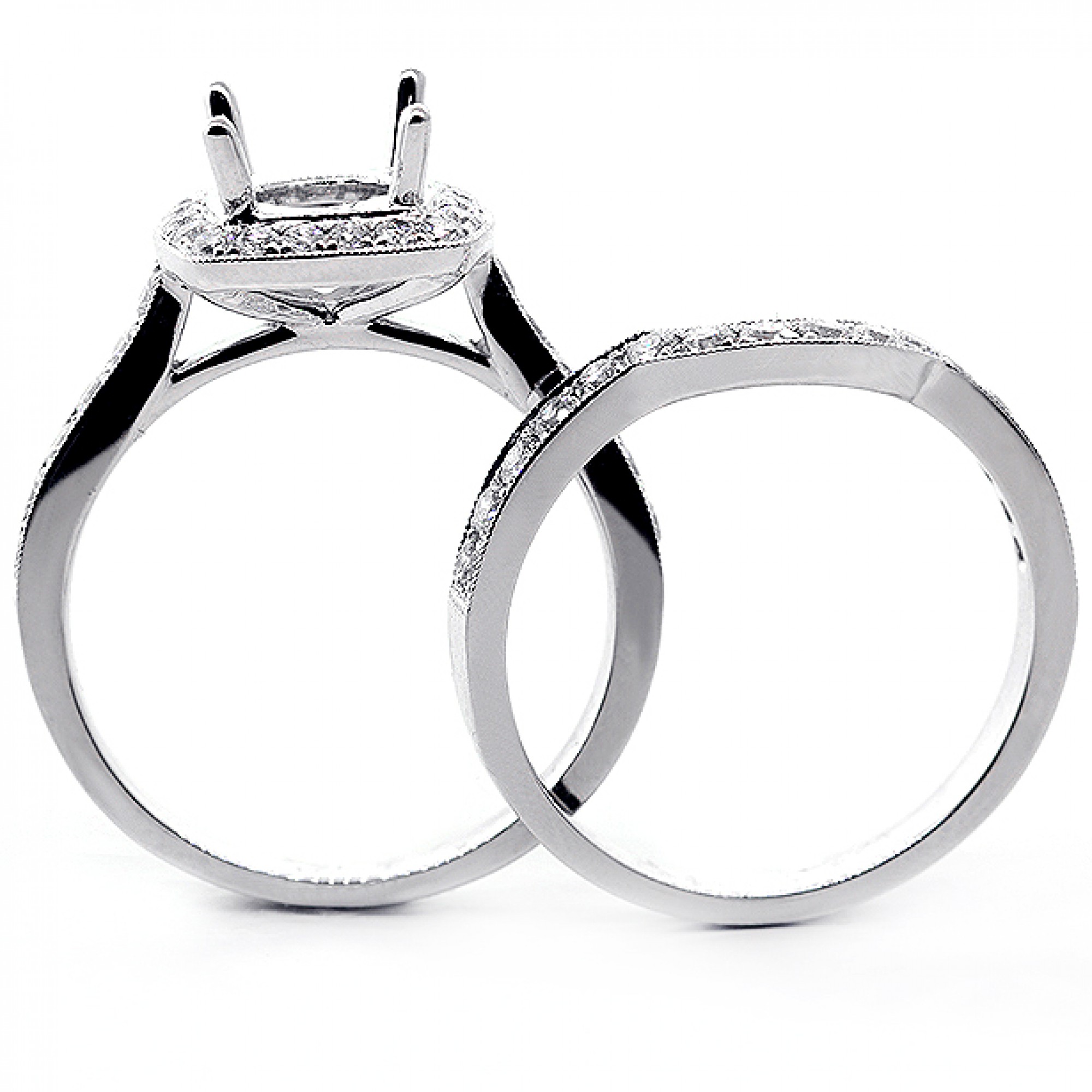0.93 Cts Bridal Diamond Cushion Halo Engagement Ring Set 18K White Gold ...