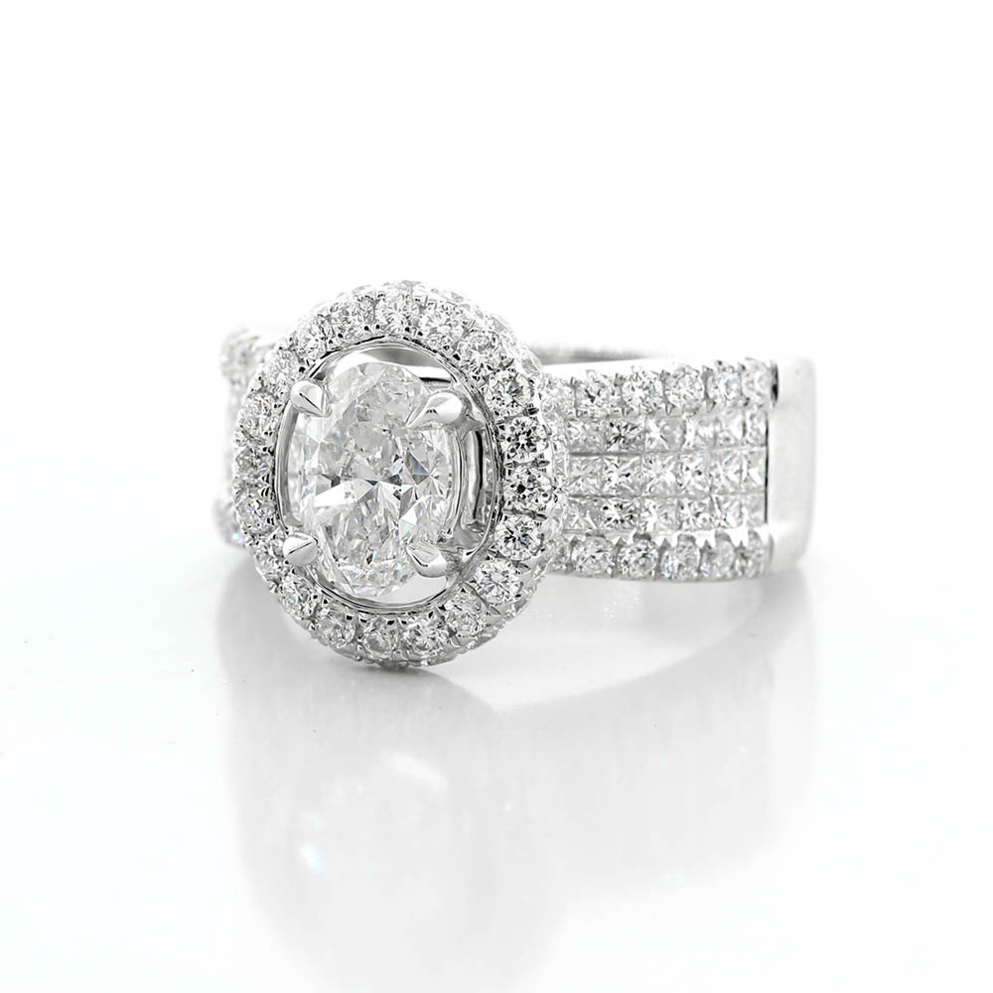 Pave and Invisible Setting 3.15 Ctw Oval Cut Diamond Ring with Halo Set ...